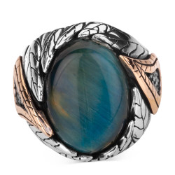 Sterling Silver Mens Ring with Blue Tigereye Stone - 3