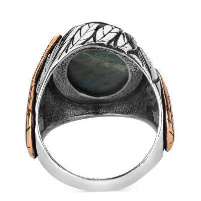 Sterling Silver Mens Ring with Blue Tigereye Stone - 4