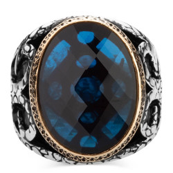Sterling Silver Mens Ring with Blue Zircon Stonework - 2