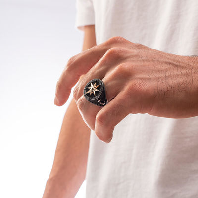 Sterling Silver Mens Ring with Compass Design - 4