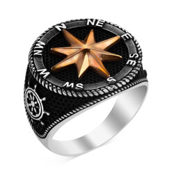 Sterling Silver Mens Ring with Compass Design - 1
