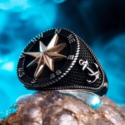 Sterling Silver Mens Ring with Compass Design - 5
