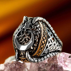 Sterling Silver Mens Ring with Crescent Star and Talon Design - 4