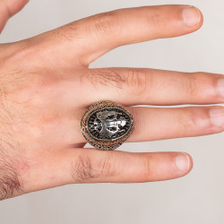 Sterling Silver Mens Ring with Double Headed Seljuk Eagle - 3