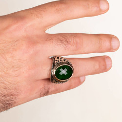 Sterling Silver Mens Ring with Green Zircon Stonework - 4