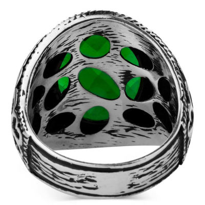 Sterling Silver Mens Ring with Green Zircon Stonework - 3