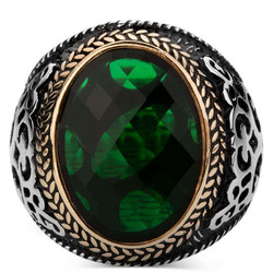 Sterling Silver Mens Ring with Green Zircon Stonework - 2