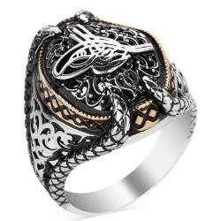 Sterling Silver Mens Ring with Ottoman Tughra and Talon Design - 1