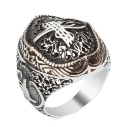 Sterling Silver Mens Ring with Ottoman Tughra Motif - 2