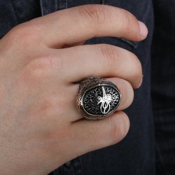 Sterling Silver Mens Ring with Ottoman Tughra Motif - 3