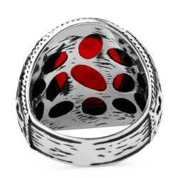 Sterling Silver Mens Ring with Red Zircon Stonework - 3