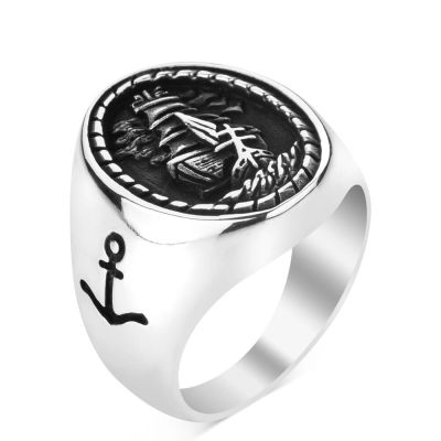 Sterling Silver Mens Ring with Sail Motif - 1