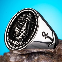 Sterling Silver Mens Ring with Sail Motif - 5