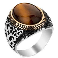 Sterling Silver Mens Ring with Tigereye Stonework - 1