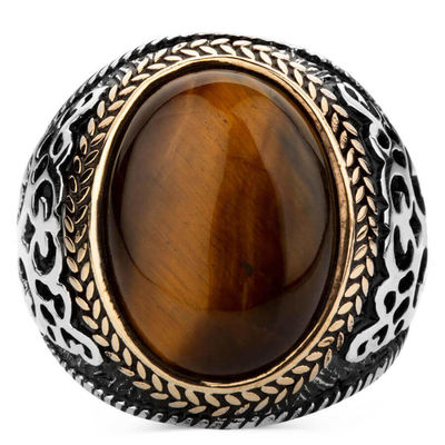 Sterling Silver Mens Ring with Tigereye Stonework - 2