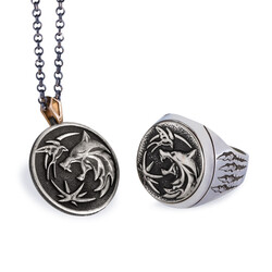 Sterling Silver Mens Witcher Combination Ring and Necklace - 1