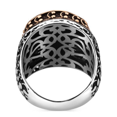 Sterling Silver Ornamented Mens Ring with Black Zircon Stone - 3