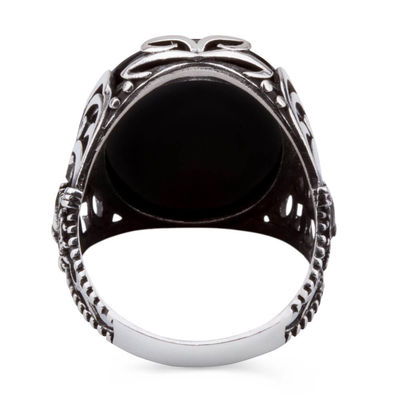 Sterling Silver Ottoman Crest Mens Ring with Onyx Stone - 3