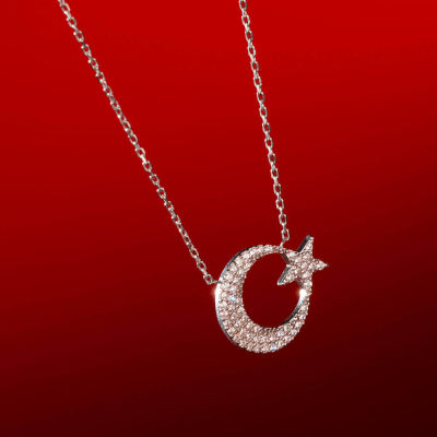 Sterling Silver Plain Womens Necklace with Crescent Star - 2