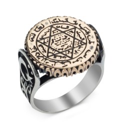 Sterling Silver Seal of Solomon Ring with Crescent Star Design - 2
