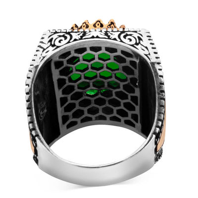 Sterling Silver Seal of Solomon Ring with Green Zircon Stone - 4