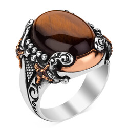 Sword Model Tigereye Stone Silver Men's Ring 