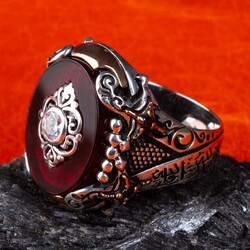 Sword Model Zircon Stone Silver Men's Ring with Arabic Tawhid - 5