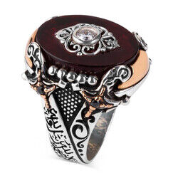 Sword Model Zircon Stone Silver Men's Ring with Arabic Tawhid - 6