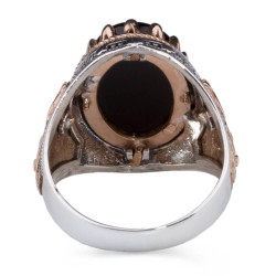 Symmetrical Design Silver Mens Ring with Black Onyx Stone - 4