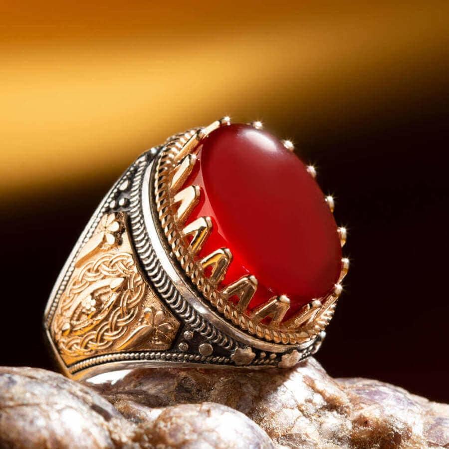 Red Coral Gandaberunda Gents Ring | G.Rajam Chetty And Sons Jewellers