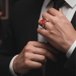 Symmetrical Design Sterling Silver Mens Ring with Turquoise Chalchuite Stone - 5