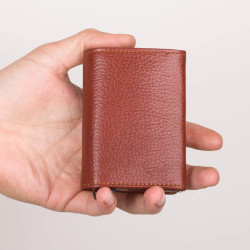 Tan Personalized Leather Card Holder with Mechanism - 7