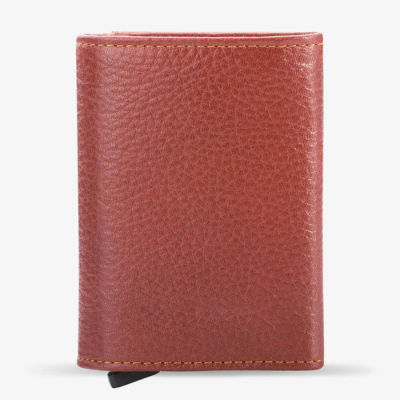 Tan Personalized Leather Card Holder with Mechanism - 6