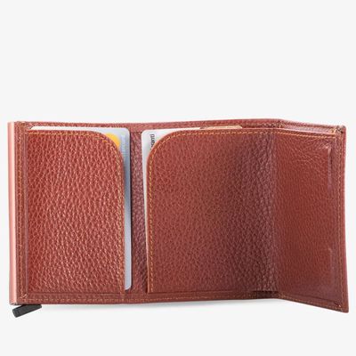 Tan Personalized Leather Card Holder with Mechanism - 4