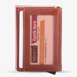 Tan Personalized Leather Card Holder with Mechanism - 3