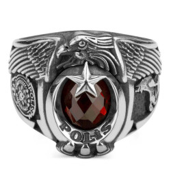 Tek Kartal Baş Bozkurtlu Polis Yüzüğü - Anı Yüzük