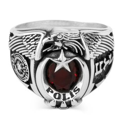 Tek Kartal Baş Göktürkçe Türk Yazılı Bayan Polis Yüzüğü - Anı Yüzük