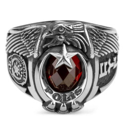 Tek Kartal Başlı Göktürkçe Türk Polis Armalı Yüzük - Anı Yüzük