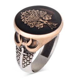 Three Crescent Motif Enamel Tree of Life Sterling Silver Men's Ring - 2