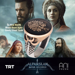 Three Crescent Motif Enamel Tree of Life Sterling Silver Men's Ring - Anı Yüzük