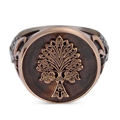 Three Crescent Tree of Life Sterling Silver Men's Ring - 3