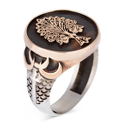 Three Crescent Tree of Life Sterling Silver Men's Ring - 2