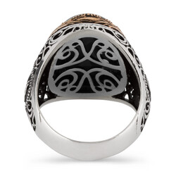 Tughra Motif 925 Sterling Silver Men's Ring with Black Onyx Stone - 3
