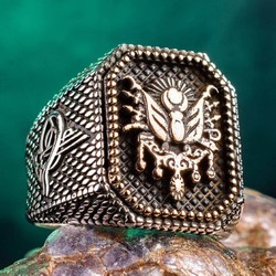 Tuğra Figürlü Osmanlı Arması Gümüş Erkek Yüzüğü - 5