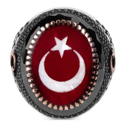 Turkish Flag Moon Star Silver Men Ring - 2
