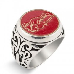 Türkiye Haritası İçine Atatürk İmzalı Erkek Yüzük - Anı Yüzük