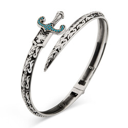 Kılıç Model 925 Ayar Gümüş Erkek Bileklik Turkuaz Taşlı - Anı Yüzük