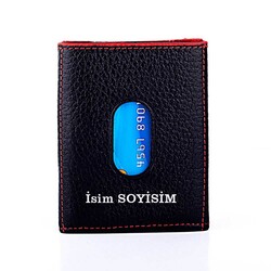 Twelve Hakiki Deri Patlı Kartlık Cüzdan Siyah-Kırmızı Detaylı - Anı Yüzük