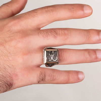 Üç Hilalli Kare Tasarım Erkek Gümüş Yüzüğü - 3