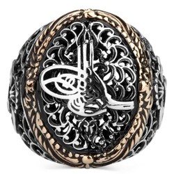 Vav Figürlü Osmanlı Tuğrası Motifli Gümüş Erkek Yüzük - 2